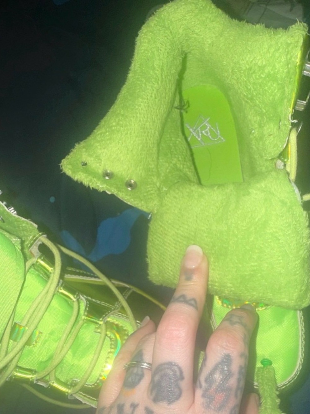 YRU Neon Lime Green Women's Lace-Up Boots